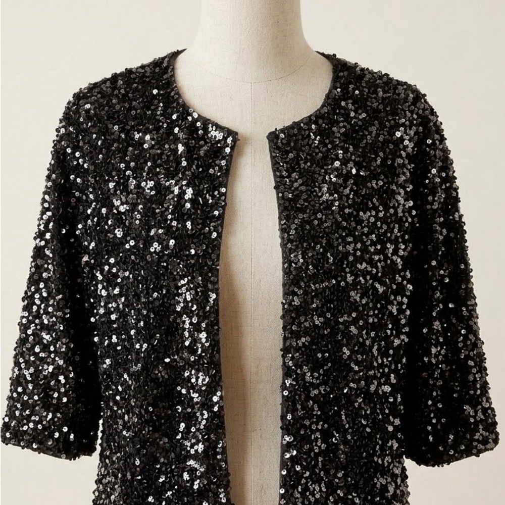 Black Sequin Open-Front Jacket - Women's Sparkle Cardigan